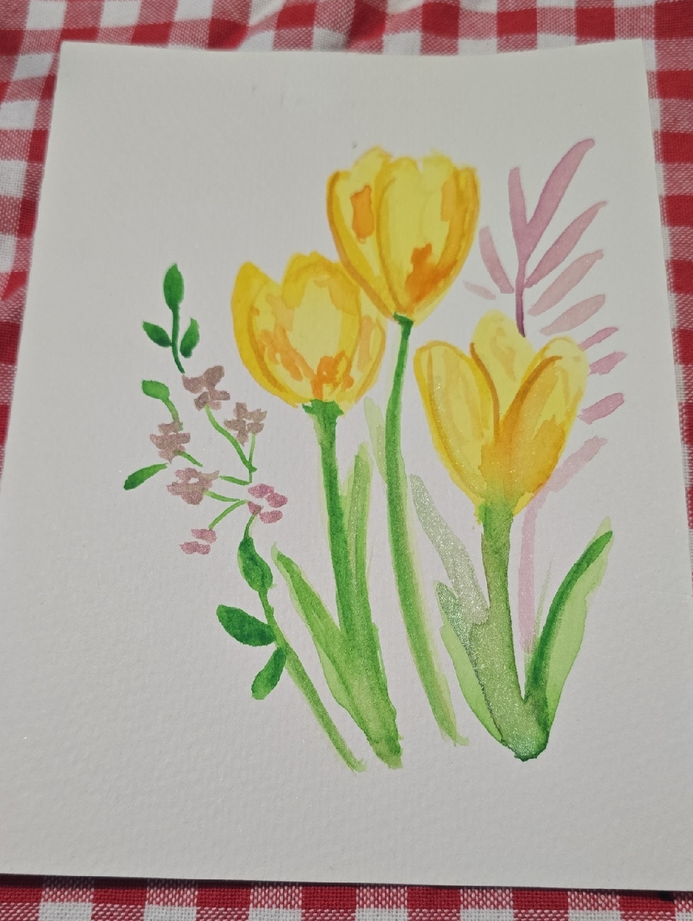 Yellow Tulip Watercolor Floral CARD